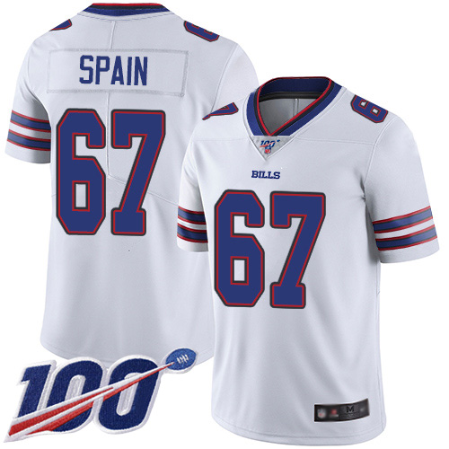 Men Buffalo Bills 67 Quinton Spain White Vapor Untouchable Limited Player 100th Season NFL Jersey